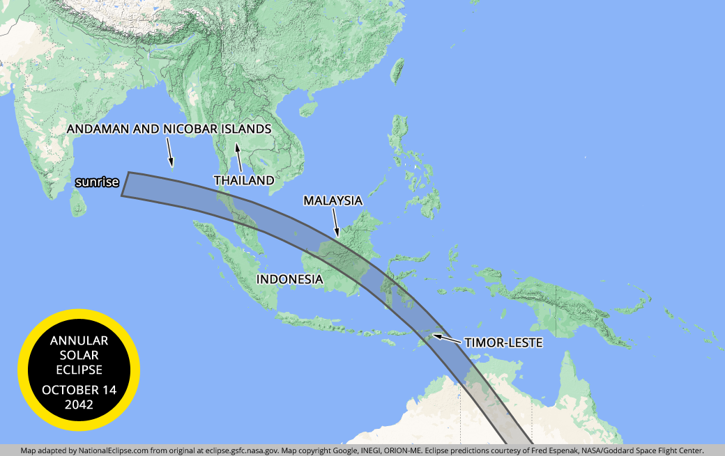 Annular Solar Eclipse - October 14, 2042 - Asia Map