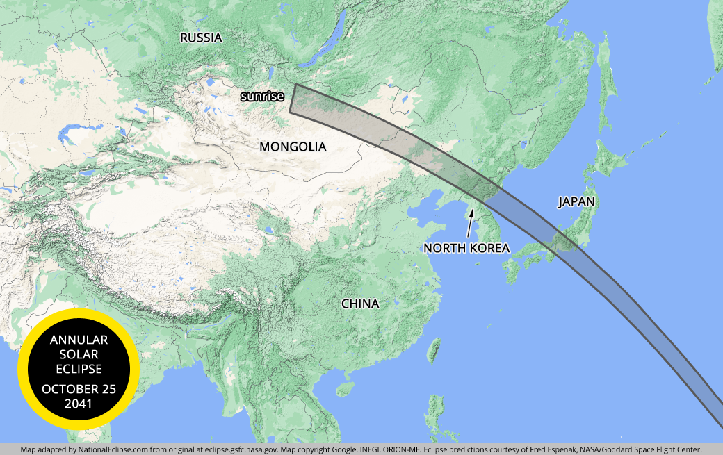 Annular Solar Eclipse - October 25, 2041 - Asia Map