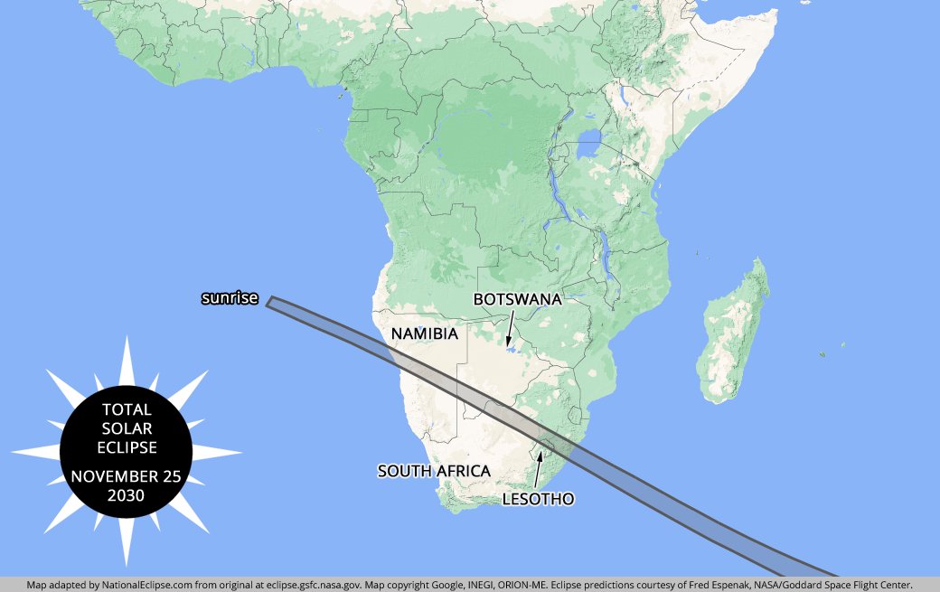 Total Solar Eclipse - November 25, 2030 - Africa Map