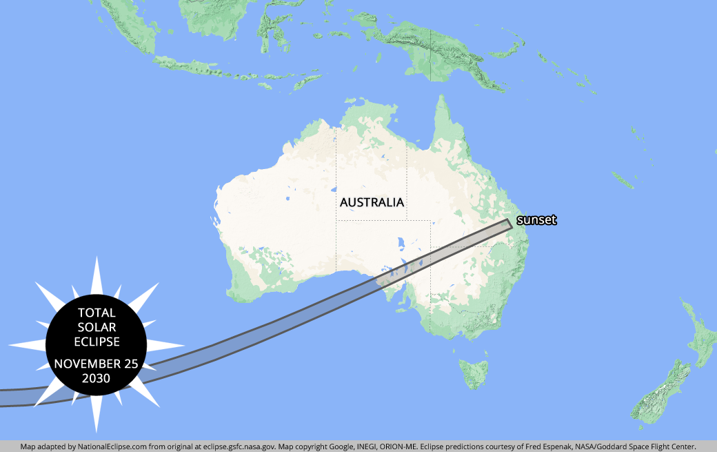 Total Solar Eclipse - November 25, 2030 - Australia Map