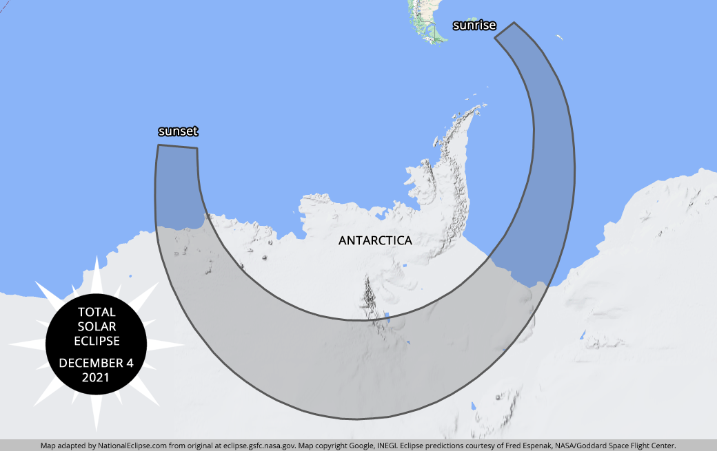 Total Solar Eclipse - December 4, 2021 - Antarctica Map