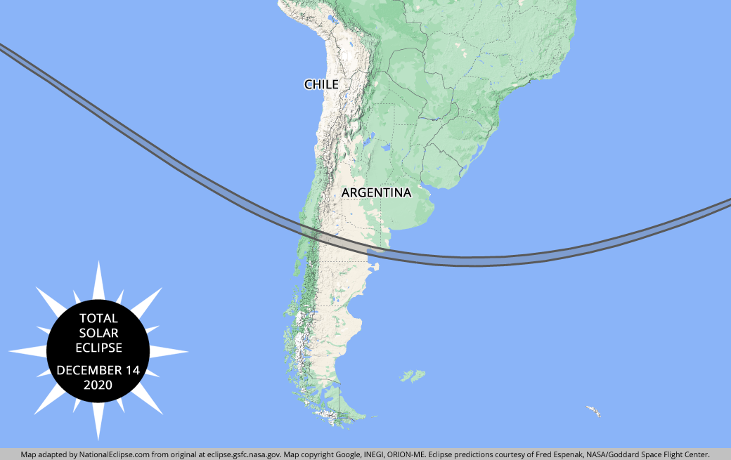 Total Solar Eclipse - December 14, 2020 - South America Map