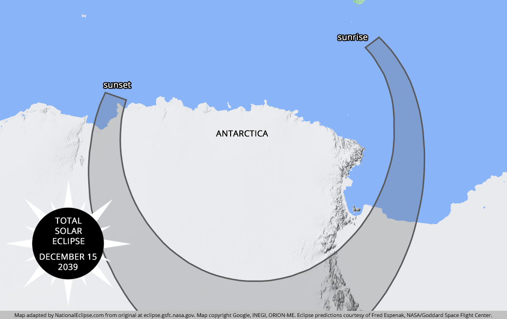 Total Solar Eclipse - December 15, 2039 - Antarctica Map