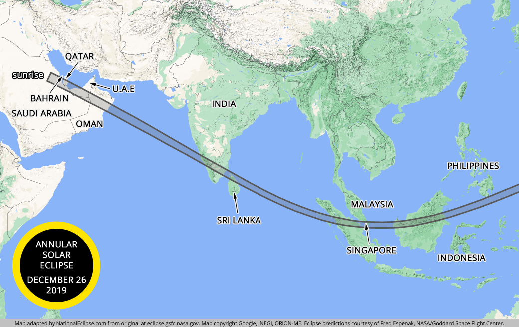 Annular Solar Eclipse - December 26, 2019 - Middle East and Asia Map