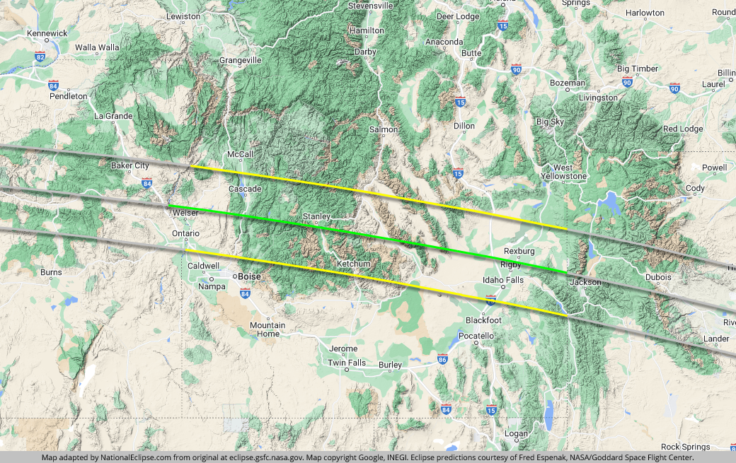 Total Solar Eclipse - August 21, 2017 - Idaho Map