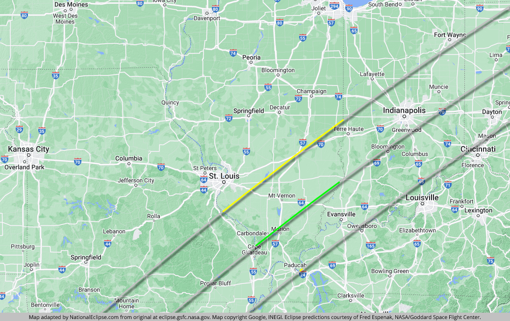 Total Solar Eclipse - April 8, 2024 - Illinois Map