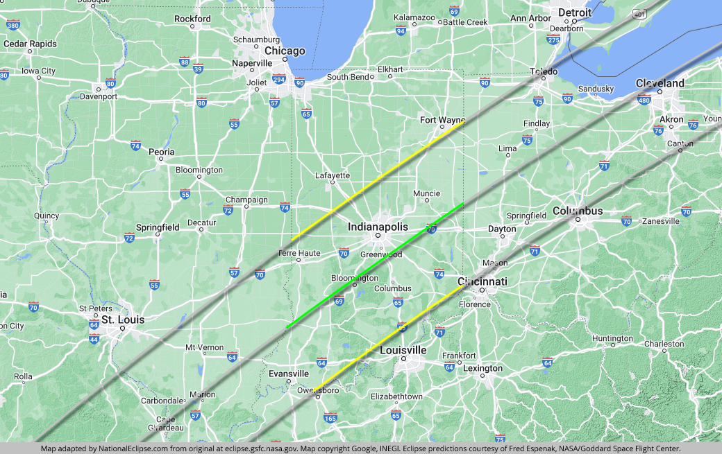 Total Solar Eclipse - April 8, 2024 - Indiana Map