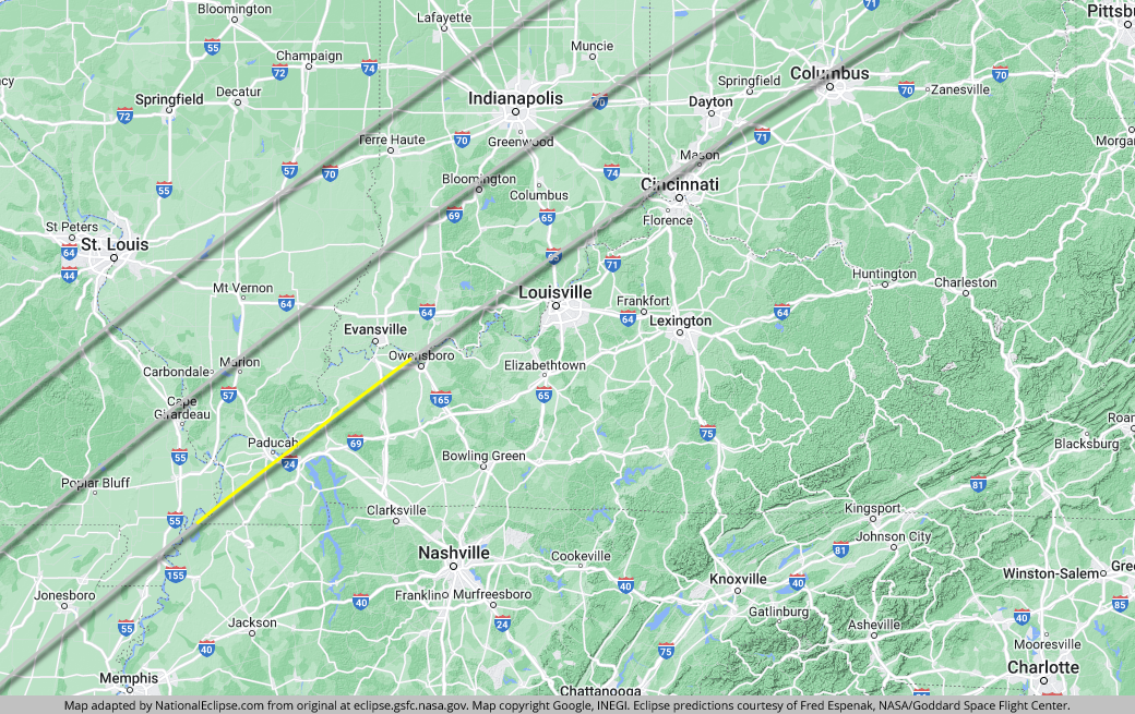 Total Solar Eclipse - April 8, 2024 - Kentucky Map