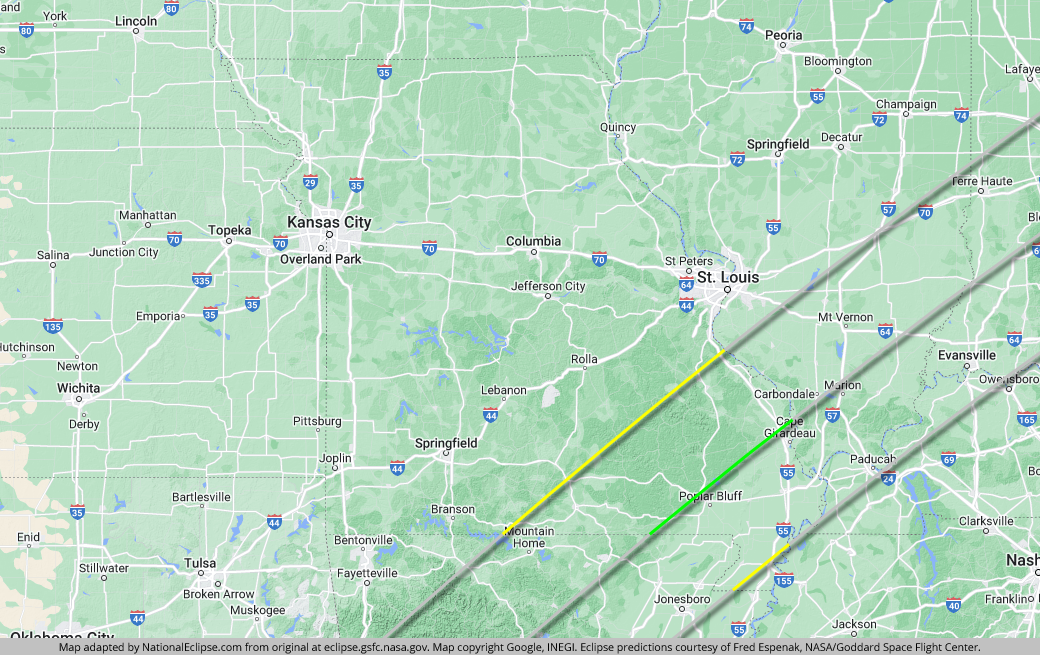 Total Solar Eclipse - April 8, 2024 - Missouri Map