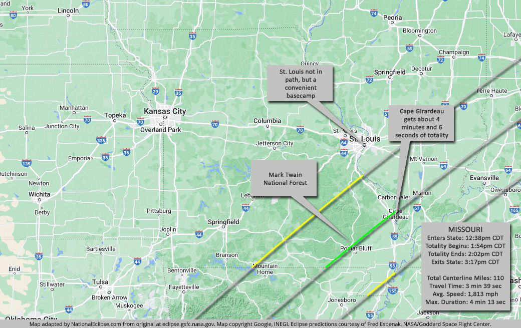 Total Solar Eclipse - April 8, 2024 - Missouri Map