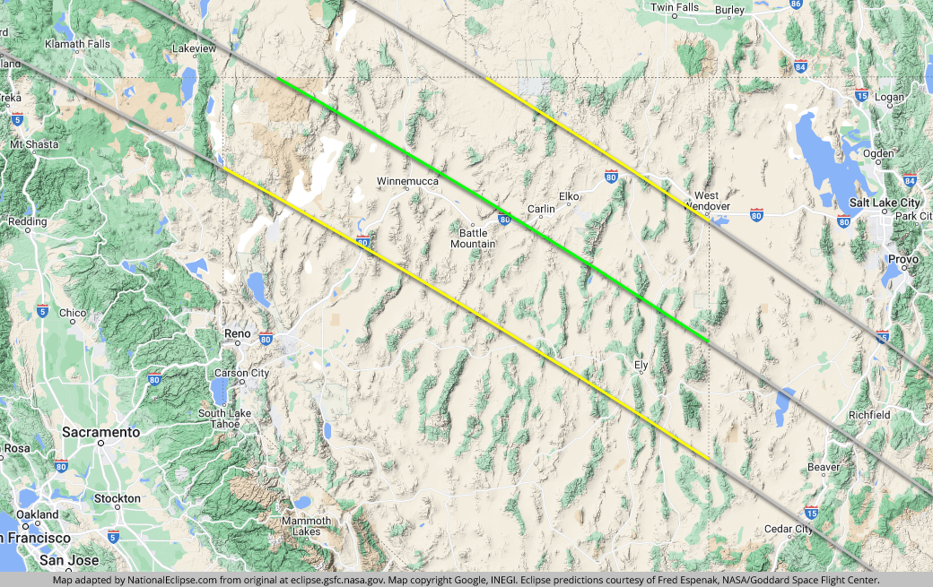Annular Solar Eclipse - October 14, 2023 - Nevada Map