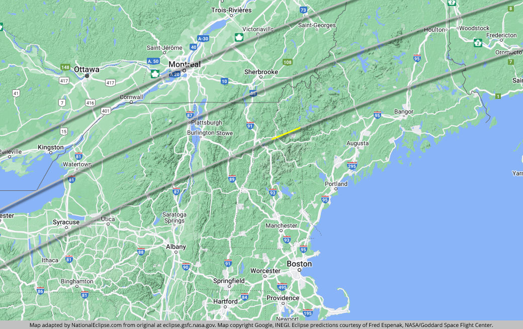 Total Solar Eclipse - April 8, 2024 - New Hampshire Map