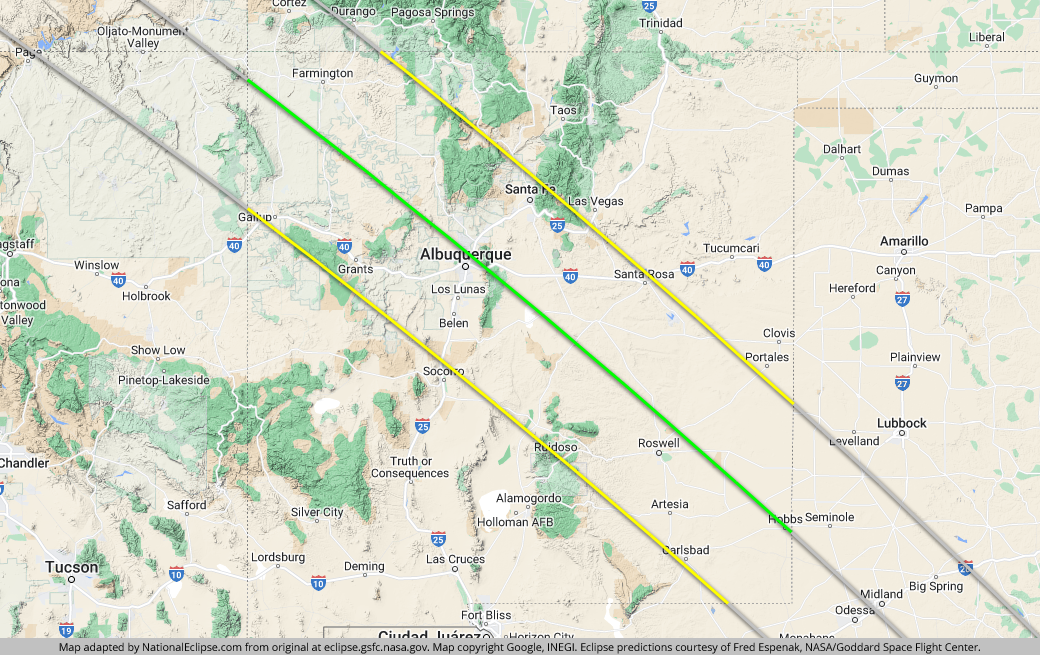 Annular Solar Eclipse - October 14, 2023 - New Mexico Map