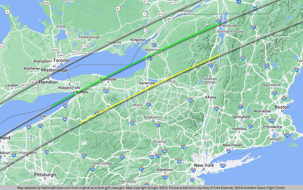 Total Solar Eclipse - April 8, 2024 - New York Map