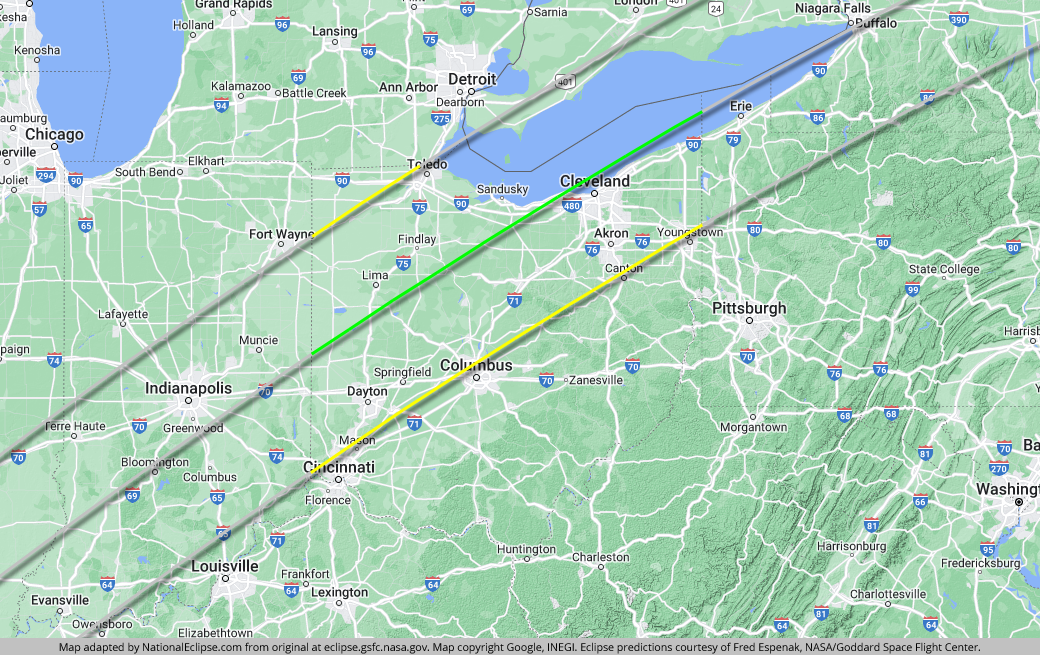 Total Solar Eclipse - April 8, 2024 - Ohio Map