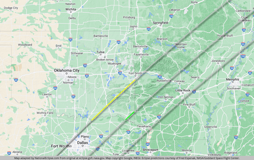 Total Solar Eclipse - April 8, 2024 - Oklahoma Map