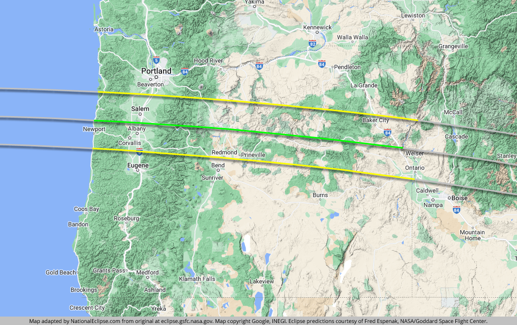 Total Solar Eclipse - August 21, 2017 - Oregon Map
