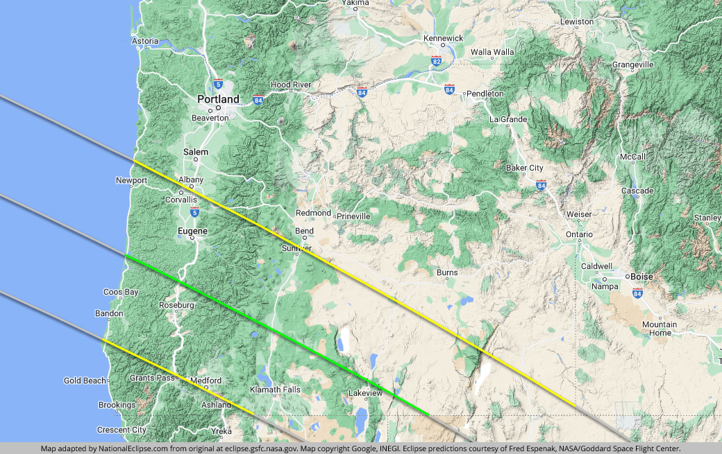 Annular Solar Eclipse - October 14, 2023 - Oregon Map