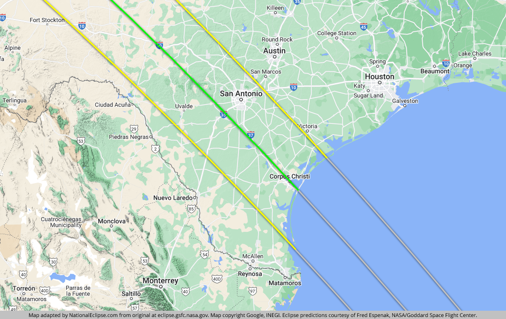Annular Solar Eclipse - October 14, 2023 - Texas Map