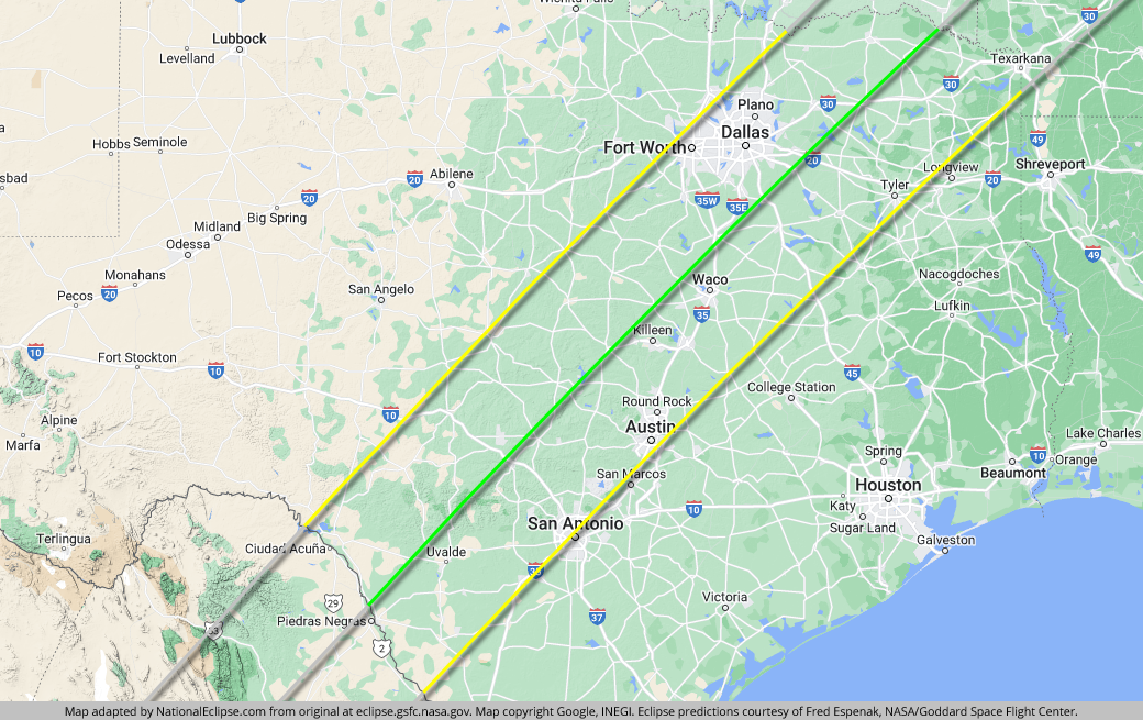 Total Solar Eclipse - April 8, 2024 - Texas Map