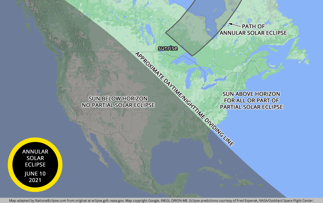 Annular Solar Eclipse - June 10, 2021 - USA Map