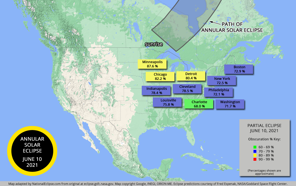 Annular Solar Eclipse - June 10, 2021 - USA Map