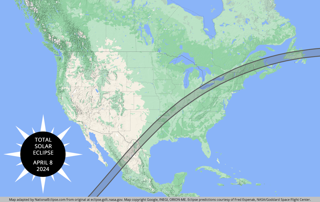 Total Solar Eclipse - April 8, 2024 - USA Map