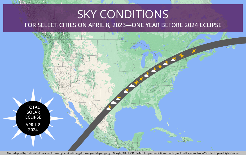Total Solar Eclipse - April 8, 2024 - Weather Map