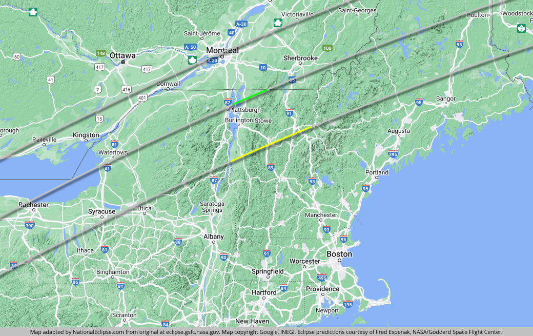 Total Solar Eclipse - April 8, 2024 - Vermont Map