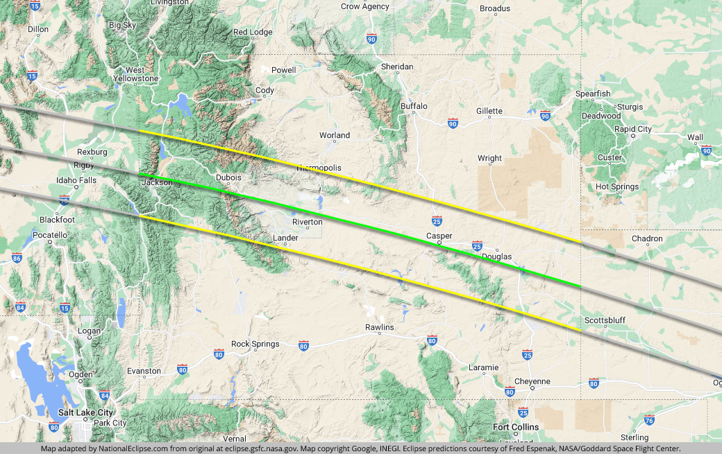 Total Solar Eclipse - August 21, 2017 - Wyoming Map