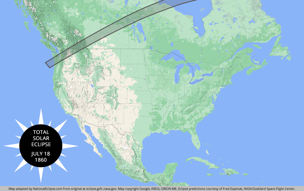 Total Solar Eclipse - July 18, 1860 - USA Map
